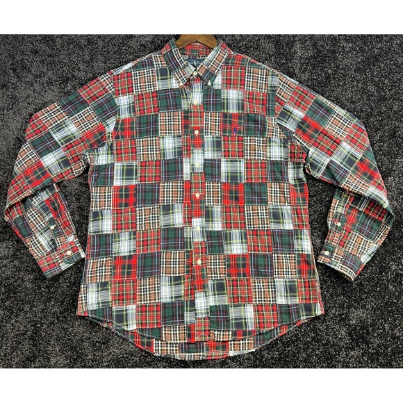 Ralph Lauren Mens XL Custom Fit Patchwork Plaid Button Down Long Sleeve Shirt - Picture 1 of 11
